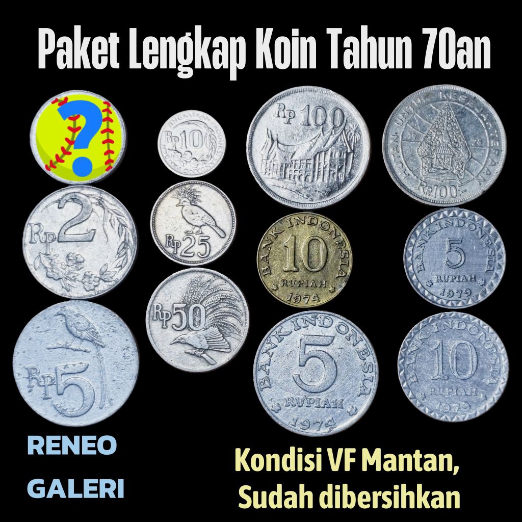 VF Paket Lengkap Koin Tahun 70-an set Logam asli uang kuno rupiah Indonesia original asli 1970 1971 