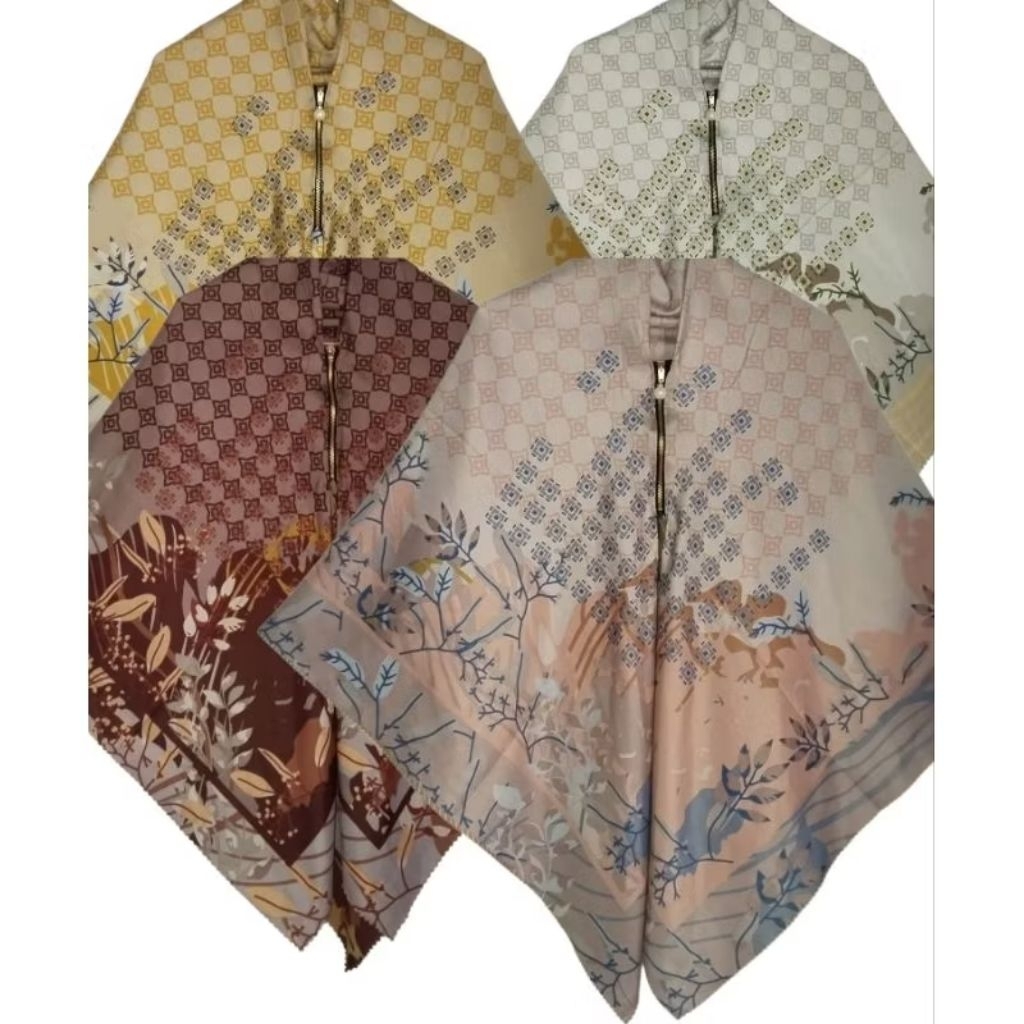 jilbab instan zipper jumbo motif warna coklat tua