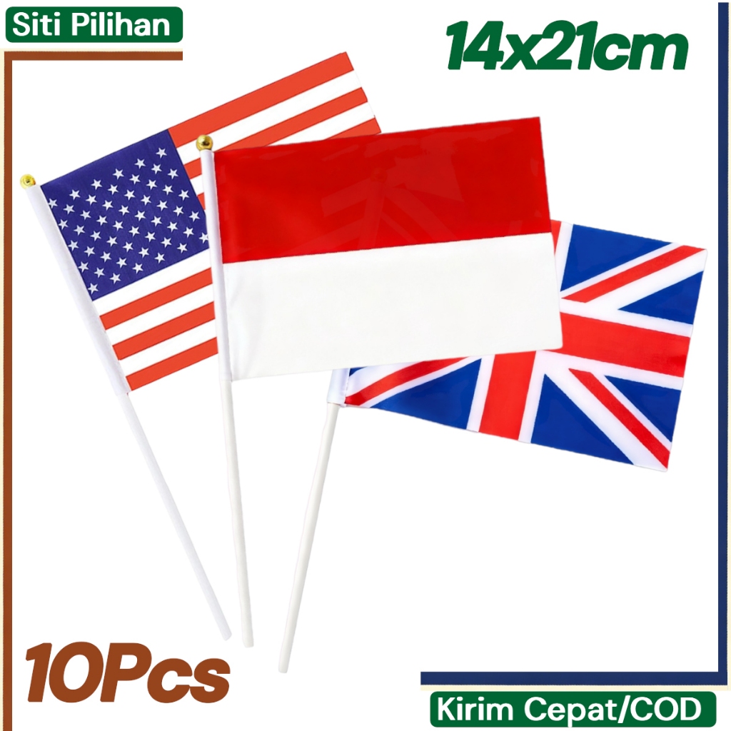 Bendera Tangan Merah Putih Kain Polyester 14x21cm Bendera Negara Mini 10Pcs Bendera Tangan Indonesia