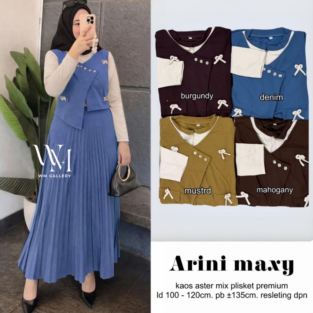 Gamis wanita remaja dewasa model trendy Arini maxy bahan kaos aster mix plisket premium Ld100-120cm 