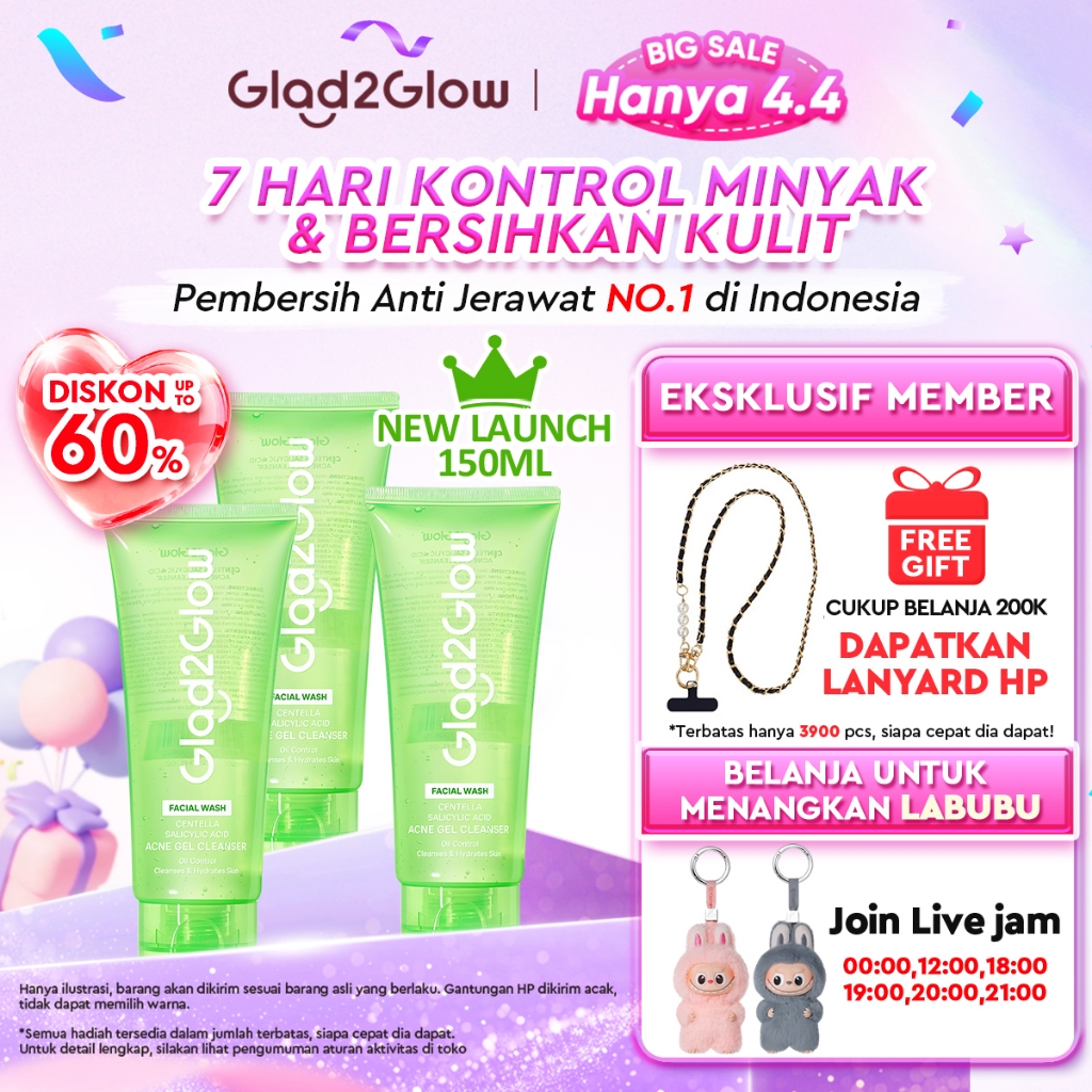 [Big Size]Glad2Glow Centella Salicylic Acid Acne Gel Cleanser 150ml facial wash skincare face wash s