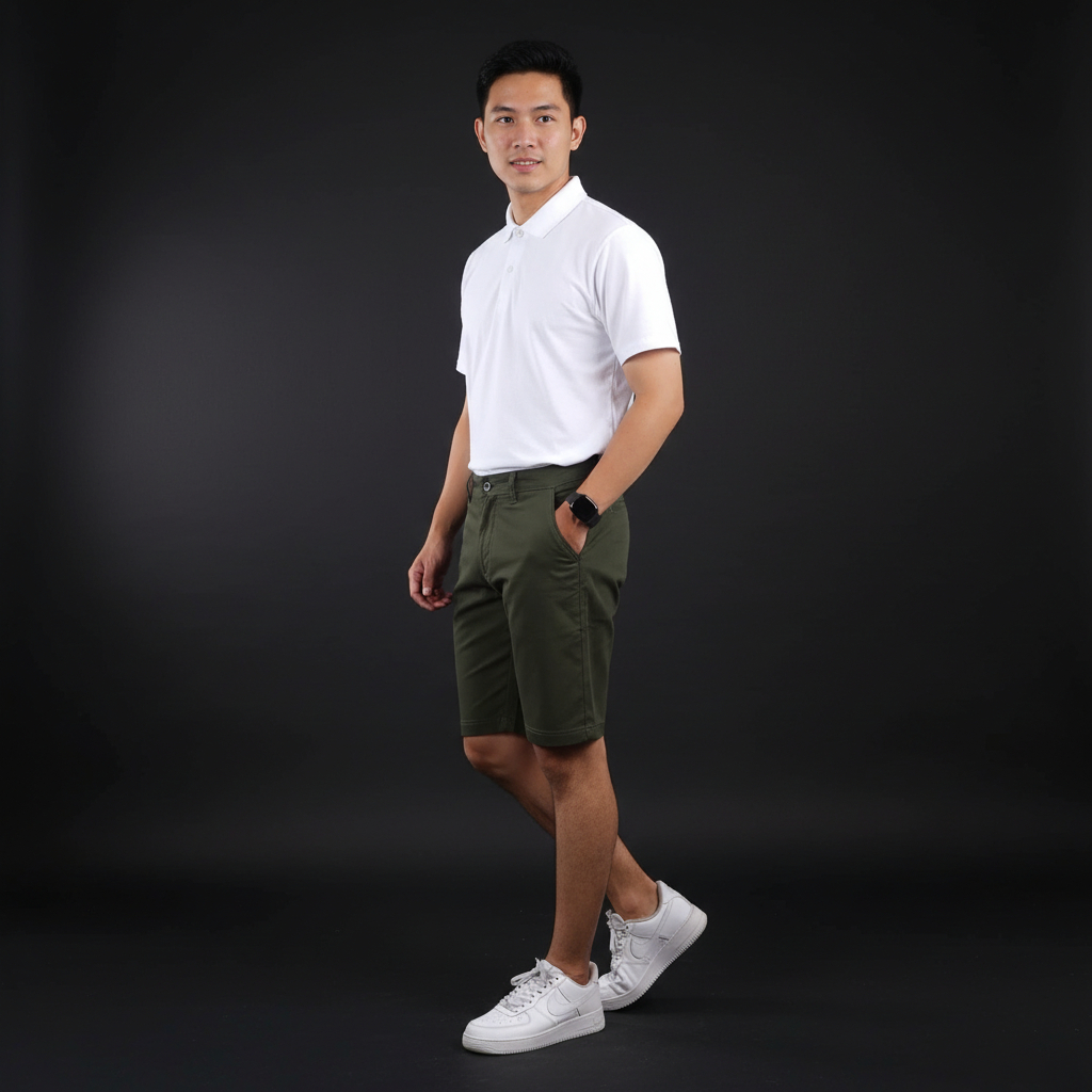 Repeat - Celana Chino Pendek Hijau Army | Celana Pendek Chino Pria