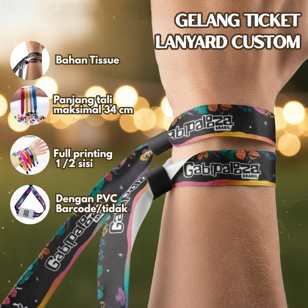 Gelang Lanyard Event PVC Barcode / Gelang Ticket Lanyard / Gelang Konser / Gelang Tiket Premium min 