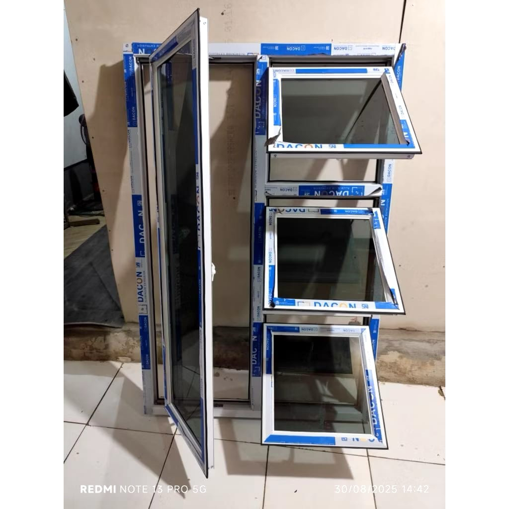 kusen jendela aluminium 4 sekat hidup semua UK L100xT150 bisa costum ukuran free packing kayu