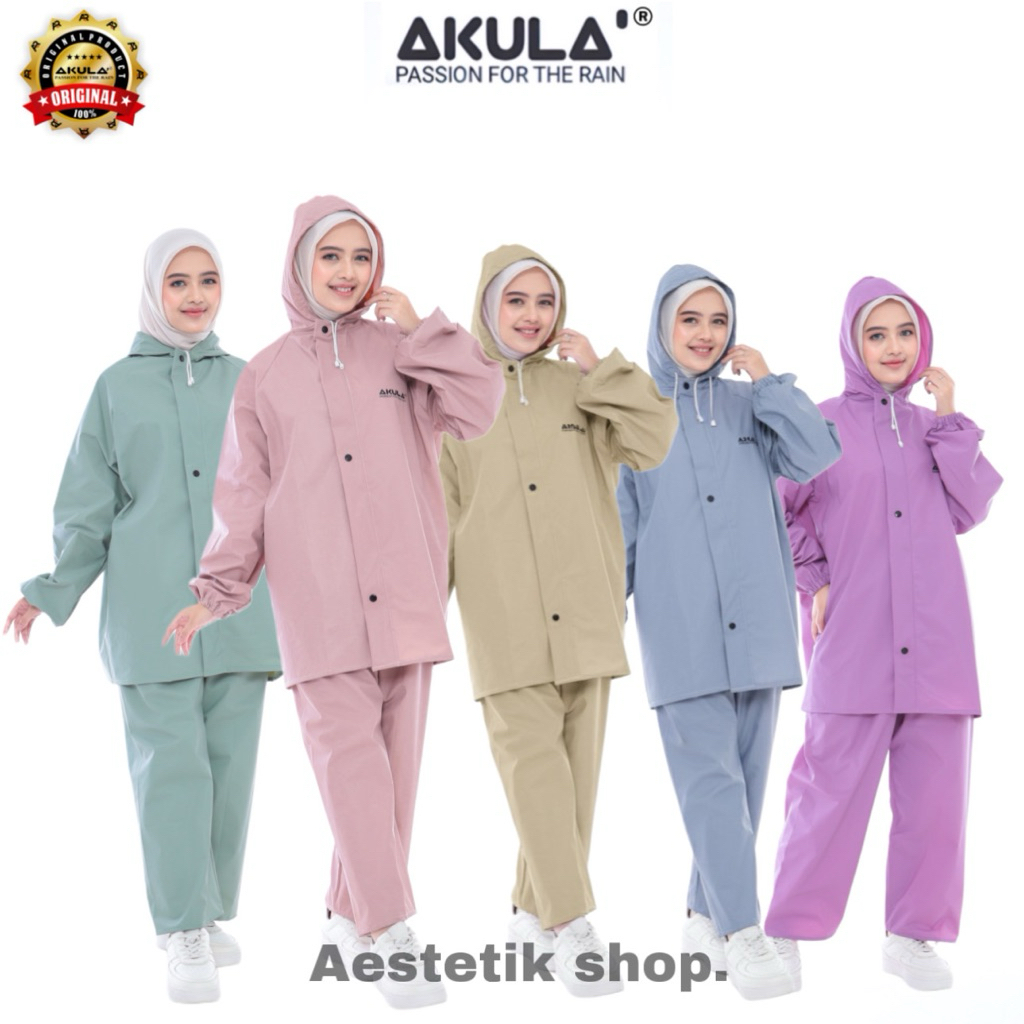 Jas Hujan AKULA Dewasa Pria Wanita Bahan PVC 0,25 Tebal Elastis Anti Rembes Setelan Baju Celana