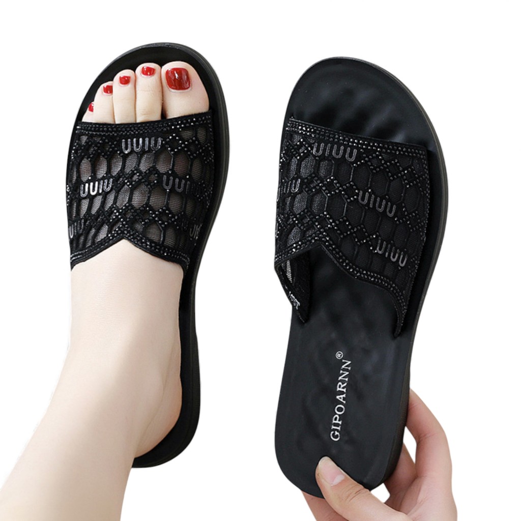 Sandal Wanita Pesta Model Sofiya - Sendal Cewek Flat Kondangan sandal  wedges motif permata wedge