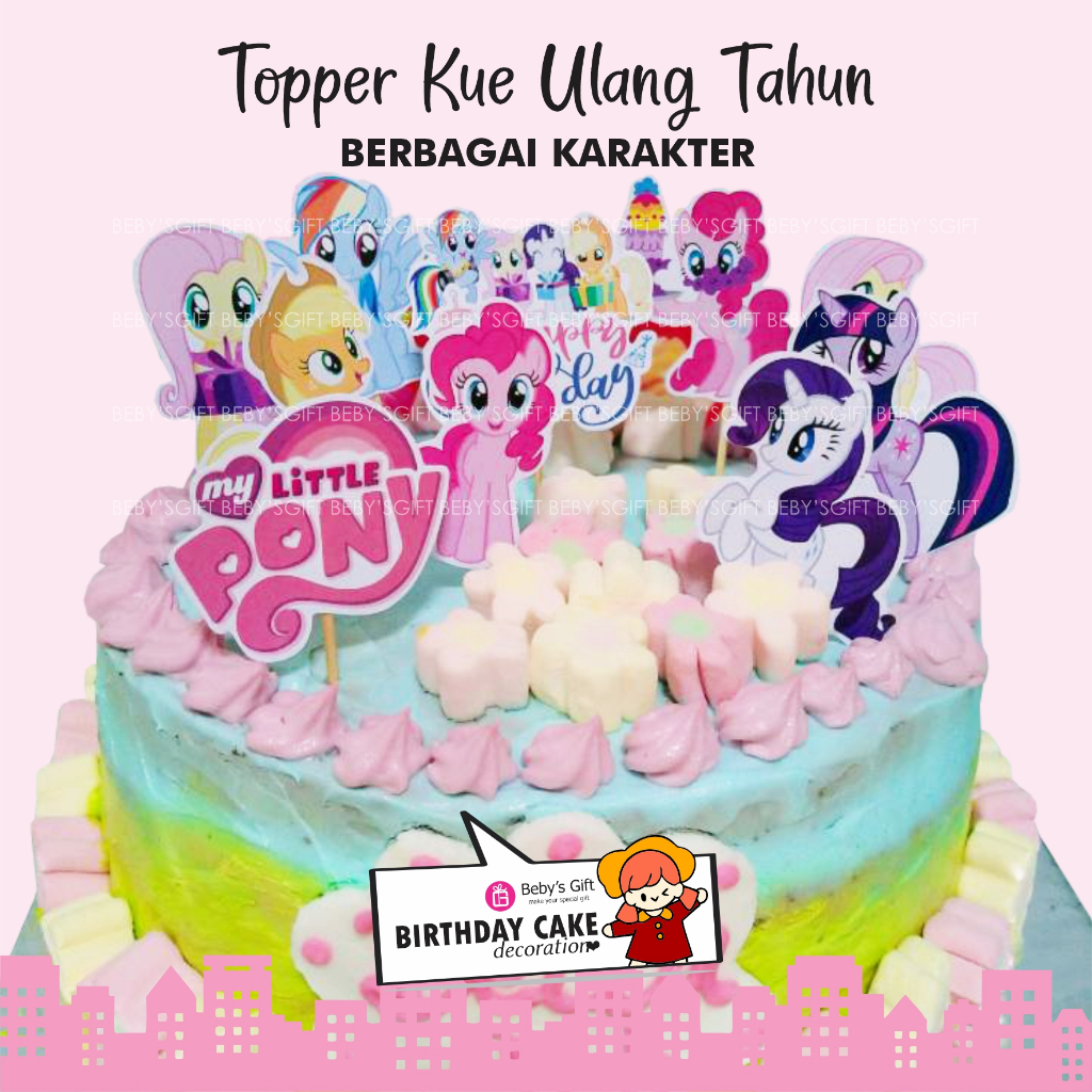 Topper Cake Hiasan Kue Ultah Karakter Pony BTS Spongebob Dino Tayo Frozen Spiderman
