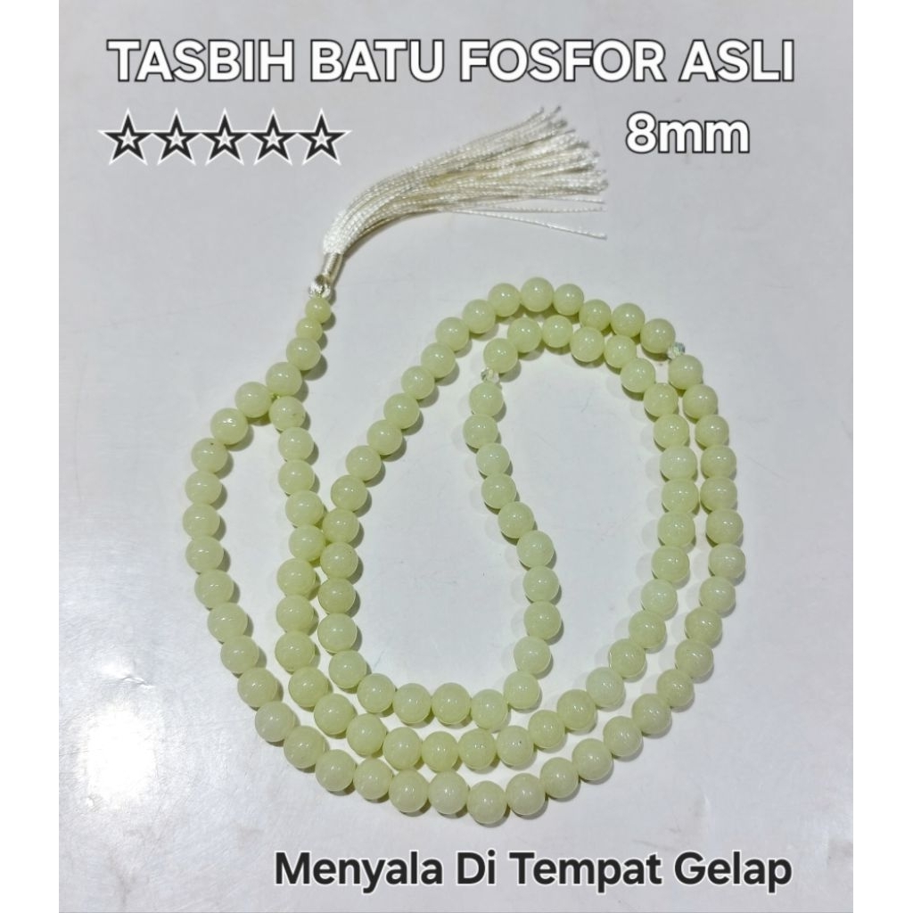 Tasbih 99 Batu Fosfor 8mm - Tasbih Batu Fosfor Nyala ukuran 8mm