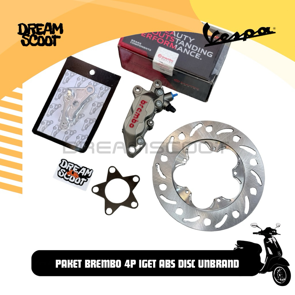 Paket Brembo 4 Piston Vespa Matic Bracket Unbrand IGET ABS Disc Brake Unbrand 220mm Vespa Matic Vesp