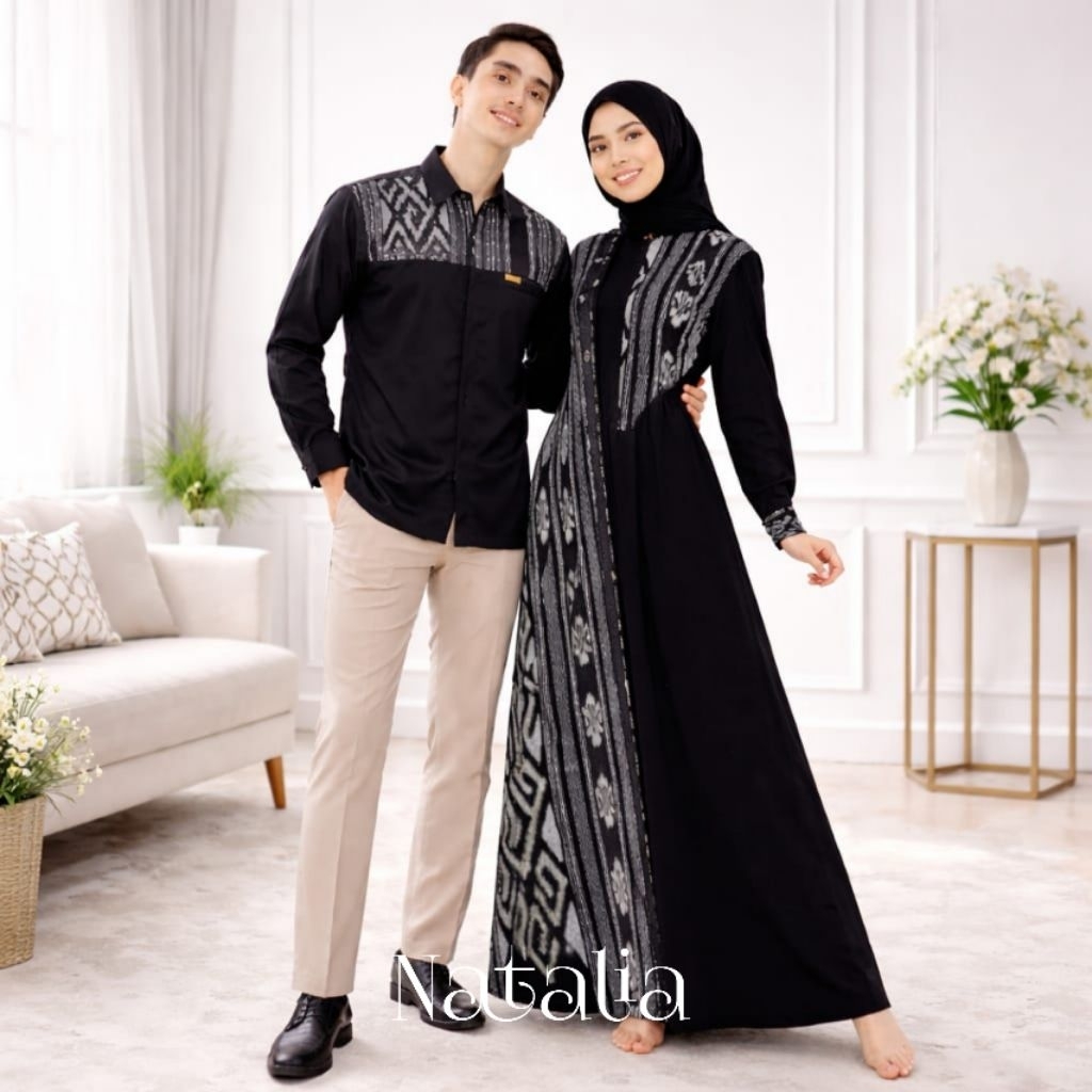 Baju tenun couple dress ranjani hitam gamis abaya jumbo baju couple kondangan baju seragam keluarga