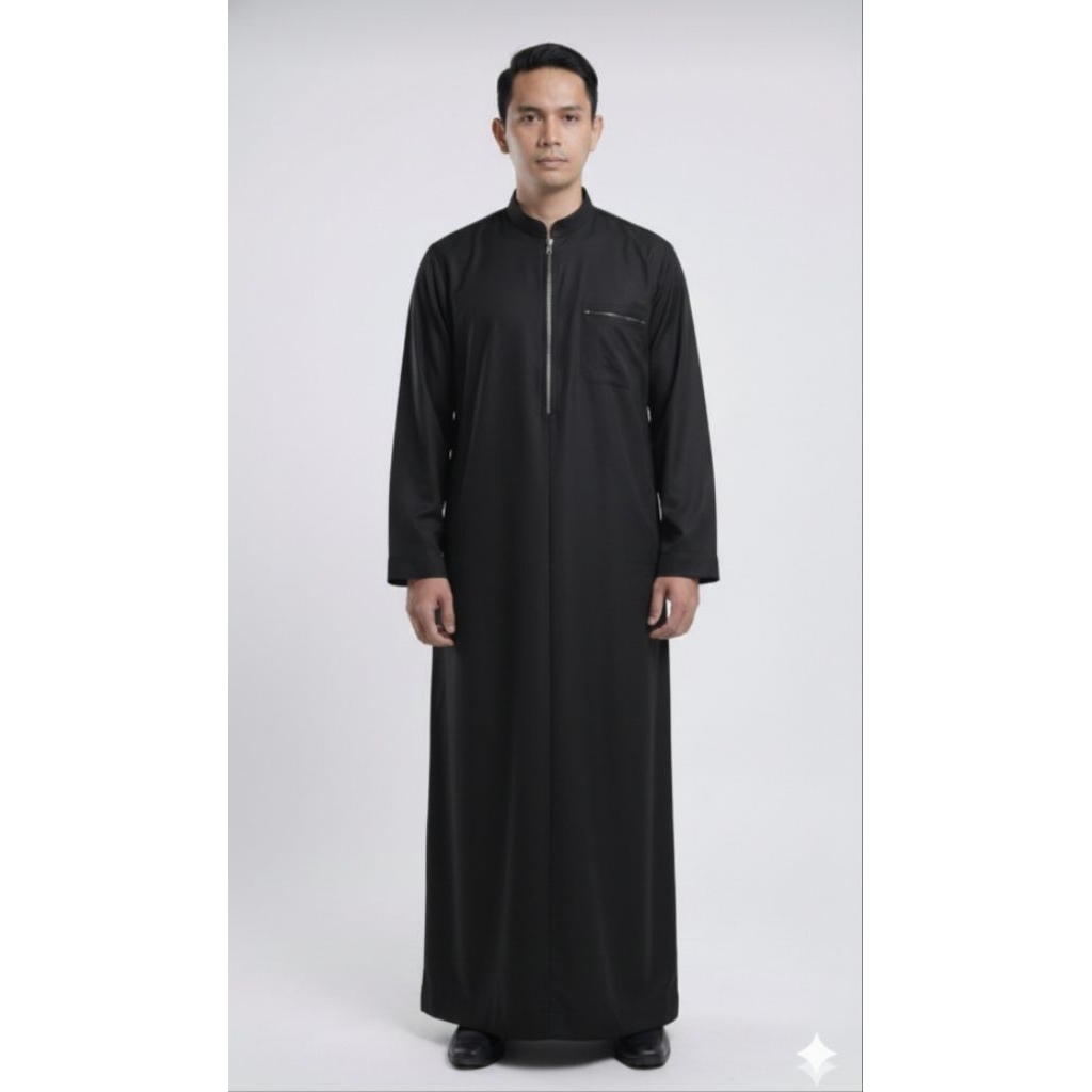 Jubah Gamis Pria Al Haramain Polos Warna Hitam