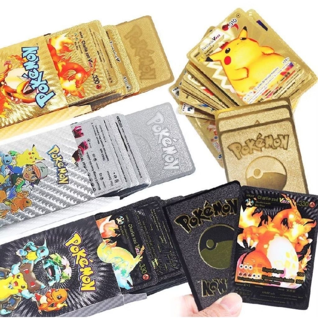55 Pcs Kartu Trading Pokemon Gold / Silver / Black / Warna Warni / Naruto Kartu Trading Naruto