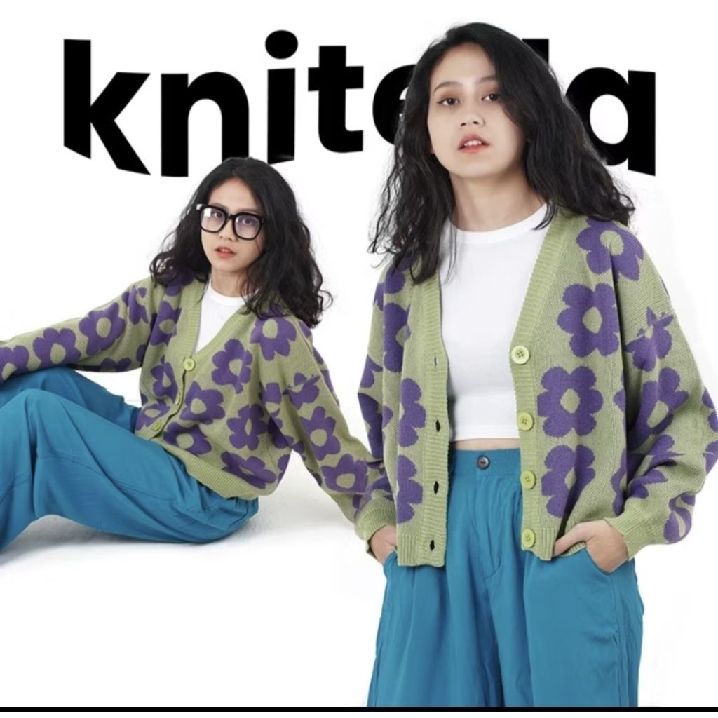 Preloved Fiorella Crop Knit Cardigan by Knitella Avocado Green