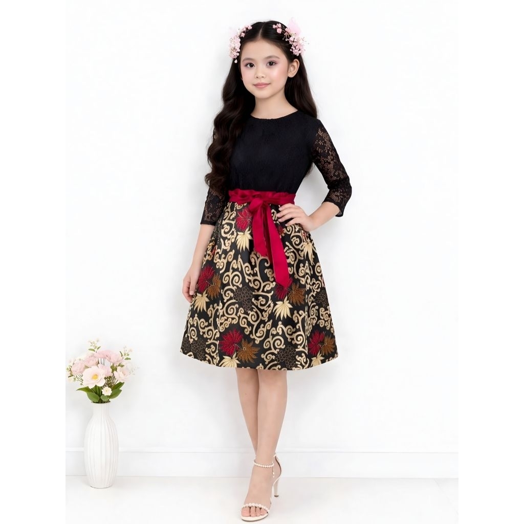 Dress Batik Natal Mega Fashion Anak Remaja Gaun Pesta Kondangan Usia 13 14 15 16 17 18 Tahun Rx