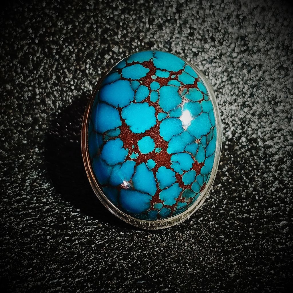 Batu Pirus Natural Blue Turquoise Mesir dim 38 ring perak
