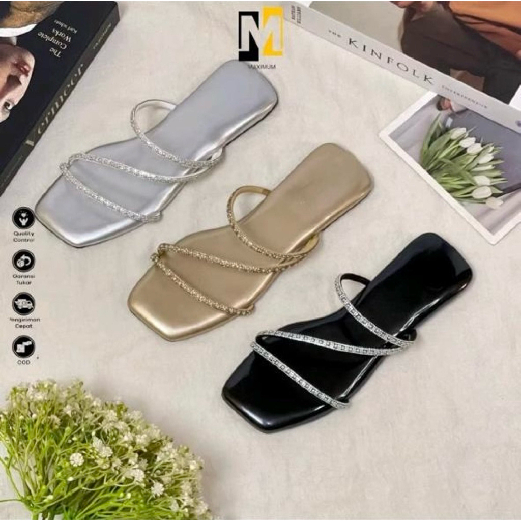 SANDAL TEPLEK WANITA ELEGAN MEWAH SIMPLE DIGUNAKAN SEHARI-HARI