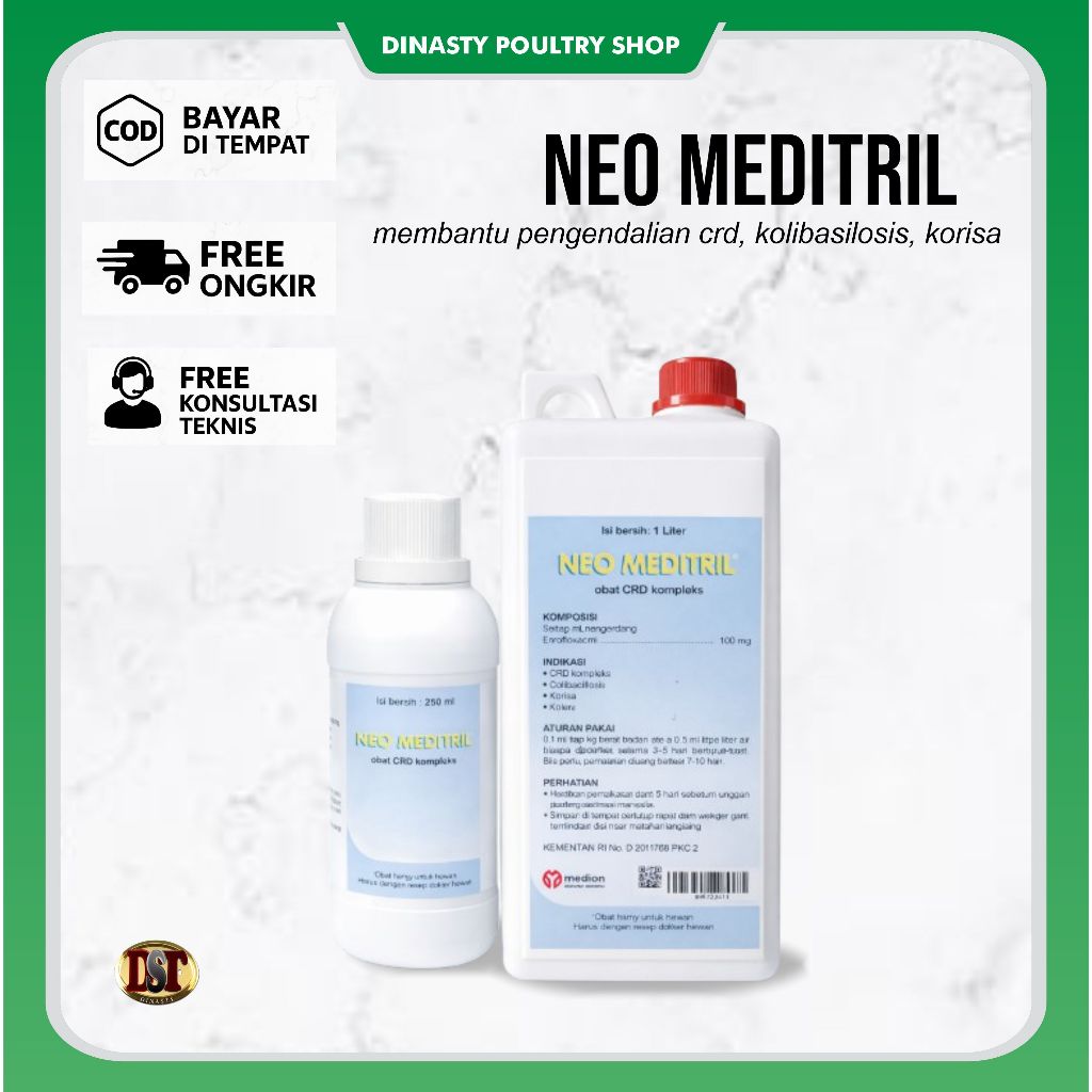 Neo Meditril Obat CRD Komplek Ayam Kolibasilosis Korisa Kolera Enrofloxacin 250ml 1L