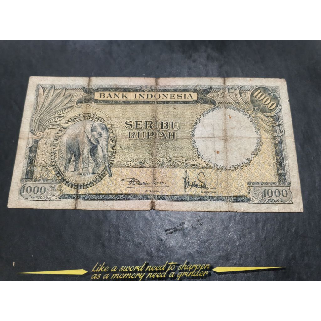 UANG KUNO 1000 RUPIAH SERI HEWAN GAJAH TAHUN 1957 LANGKA