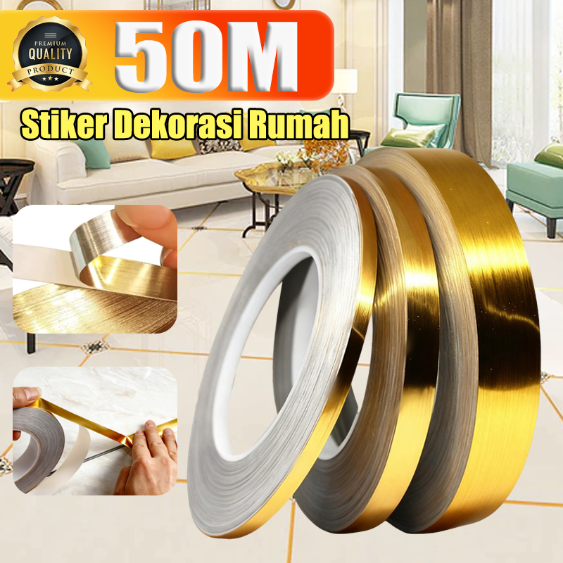 50M Gulungan GOLD Stiker Sticker List Gold Plat Strip Dinding Lantai Gulungan Sticker Dekorasi Lanta