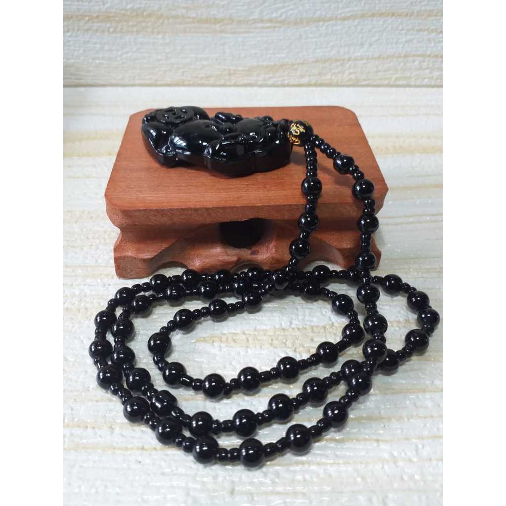 Liontin Ukir Pixiu Model Besar Black Obsidian - Natural / Asli & Ukiran Detail