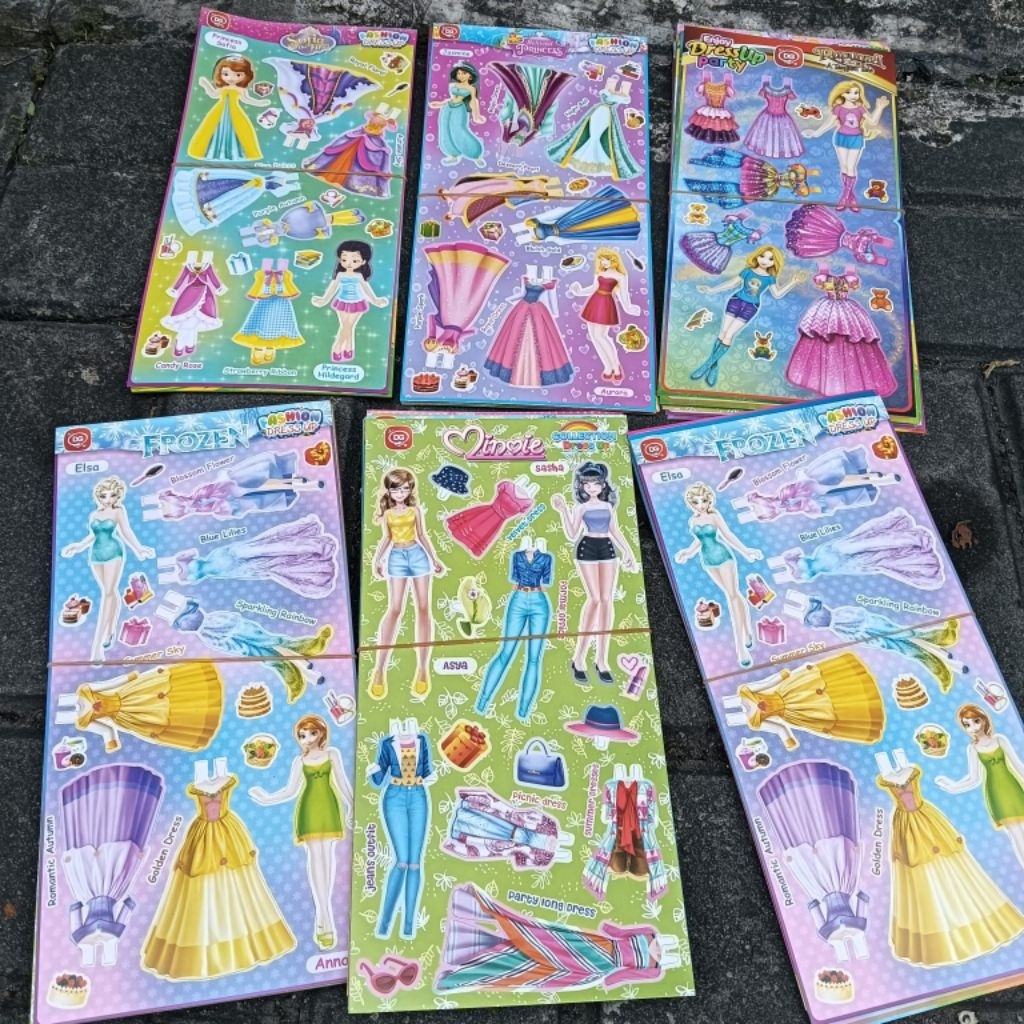 Paket 10 Lembar Mainan Baju Bajuan BP Jumbo 13x26cm Girl Game Bongkar Pasang Motif Kartun DG