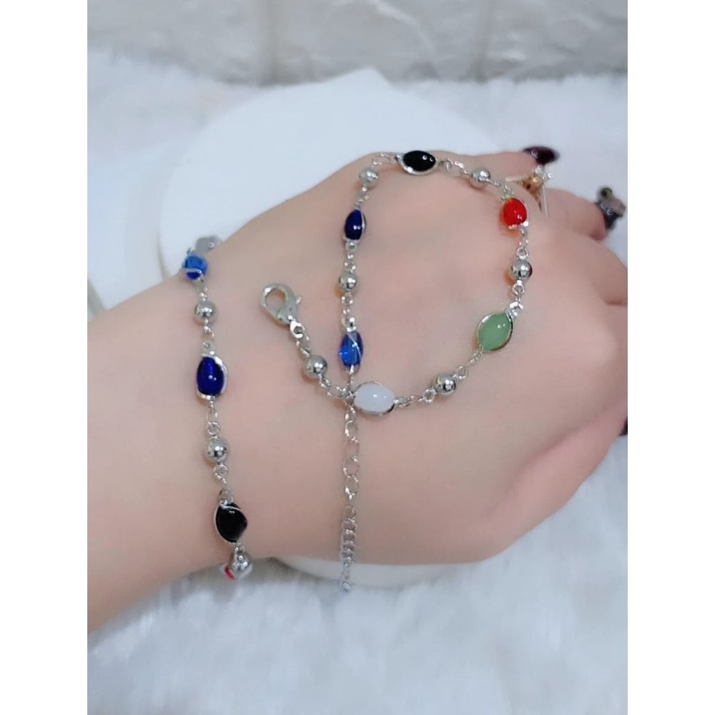 gelang wanita batu giok warna warni cuping titanium anti karat anti karat