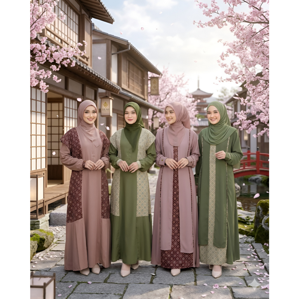 BAJU BUSANA MUSLIM GAMIS DRESS WANITA DEWASA REMAJA TERBARU MOTIF BATIK WARNA HIJAU ARMY EMRALD COKS