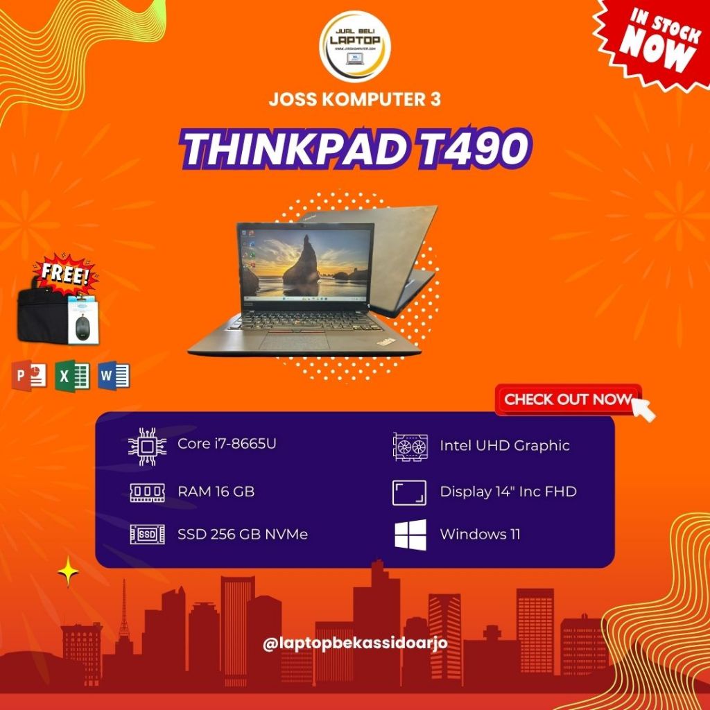 LAPTOP TOUCHSCREEN MURAH LENOVO THINKPAD T490 // CORE i7 // RAM16