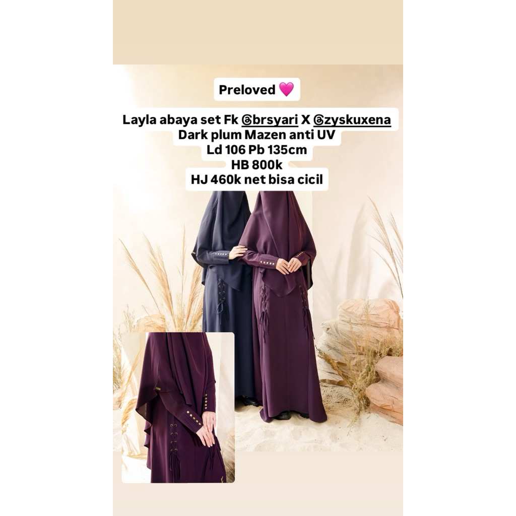 Preloved Layla abaya set fk by brsyari X xyskusena dark plum mazen anti UV (aljenna elmadina tsurayy
