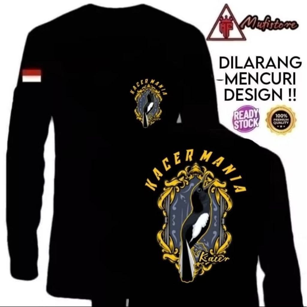 KAOS LENGAN PANJANG KACER KACER MANIA MOTIF ABU KUNING