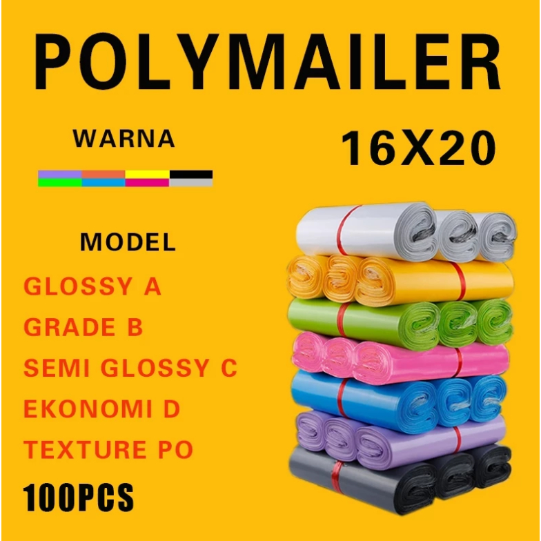 Polymailer 16X20 17x30 25x40 20x30 15x25 plastik packing plsatik isi 100pcs kantong Polymailer Lem o