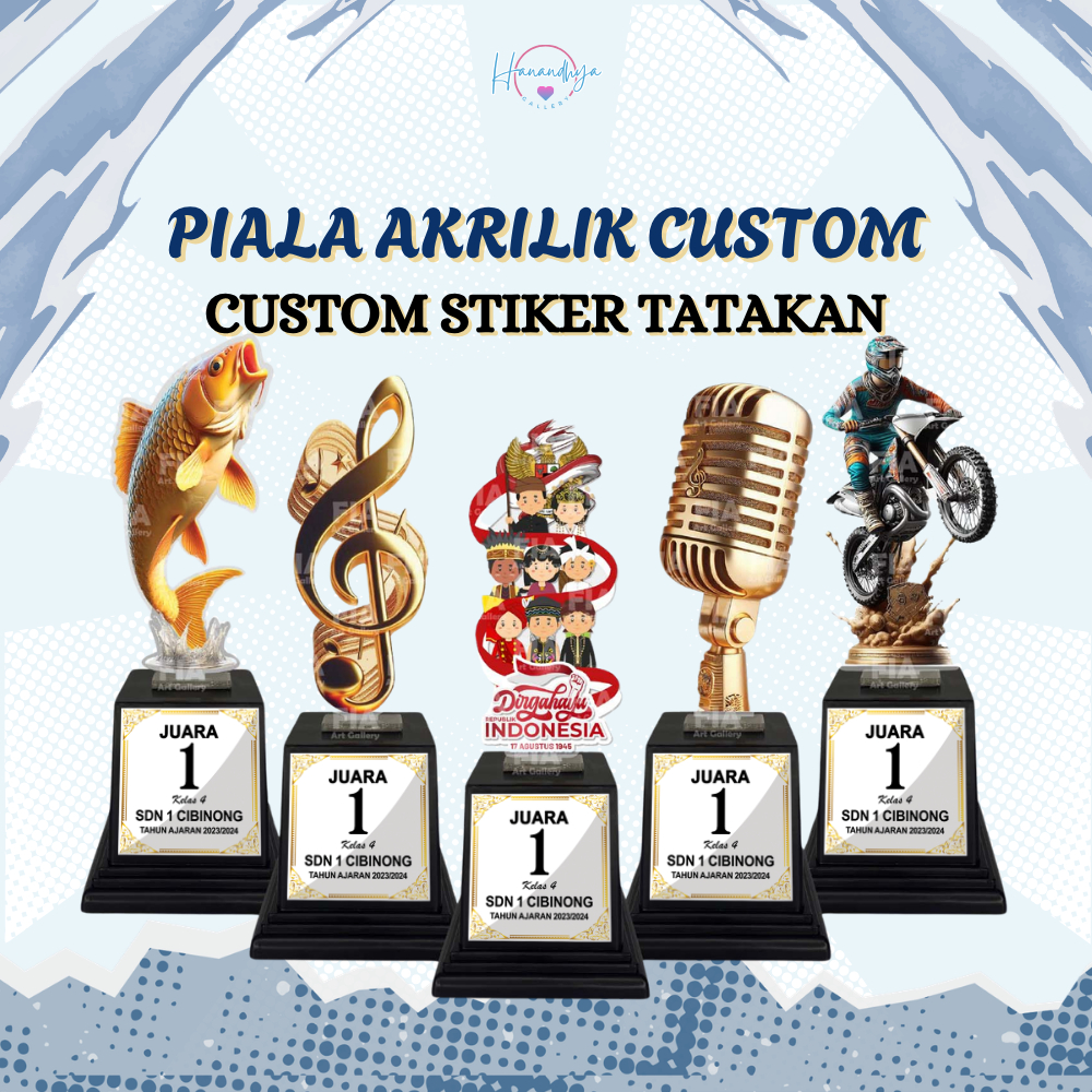 Piala Akrilik Custom Sticker Tatakan Souvenir Hadiah Kemerdekaan Agustusan, Ikan Mas / Carp, Motocro