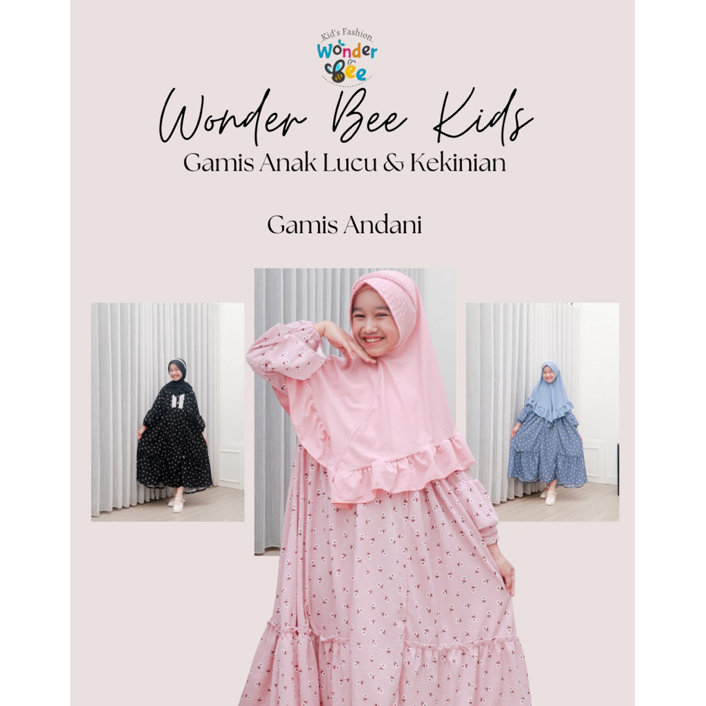 Gamis Andani + Hijab Anak Syari | Baju Muslim Anak Perempuan | Harga Reseller