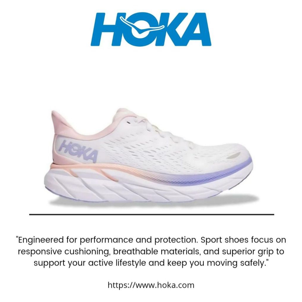 Sepatu HOKA ONE ONE Clifton 8 White Purple Running Shoes