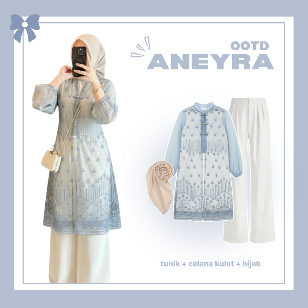 OOTD 3in1 Set [ Tunik Brukat + Celana Kulot + Hijab ] Setelan Wanita Elegant Korean Style Kekinian A