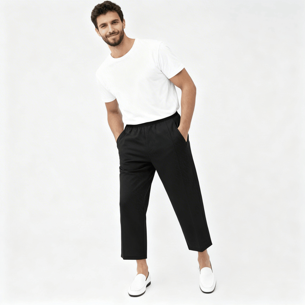 QRAW MAN - New Celana Sirwal Ihram Pria - Celana Ihram Bahan Katun Metalica Warna Hitam Putih - Cela