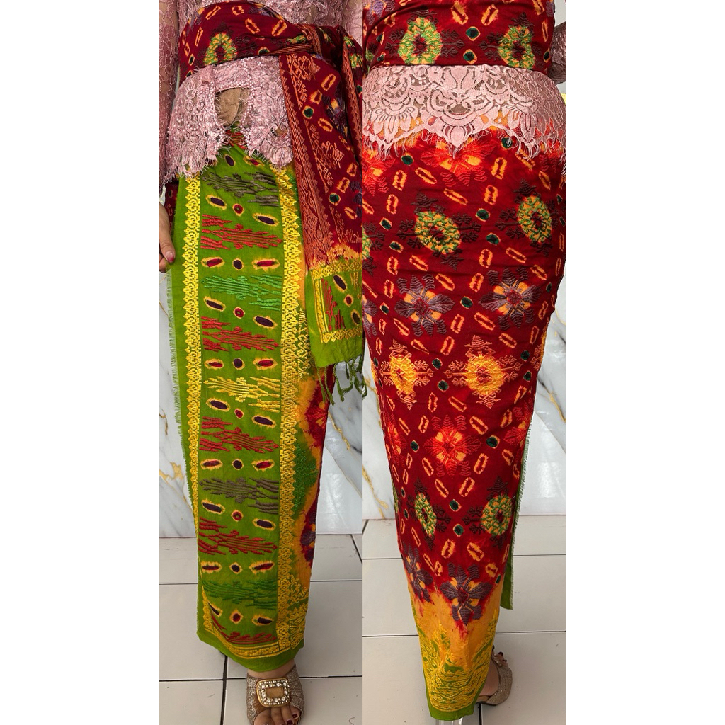Ready Jumputan Sutra Semi Songket Tumpal Bordir