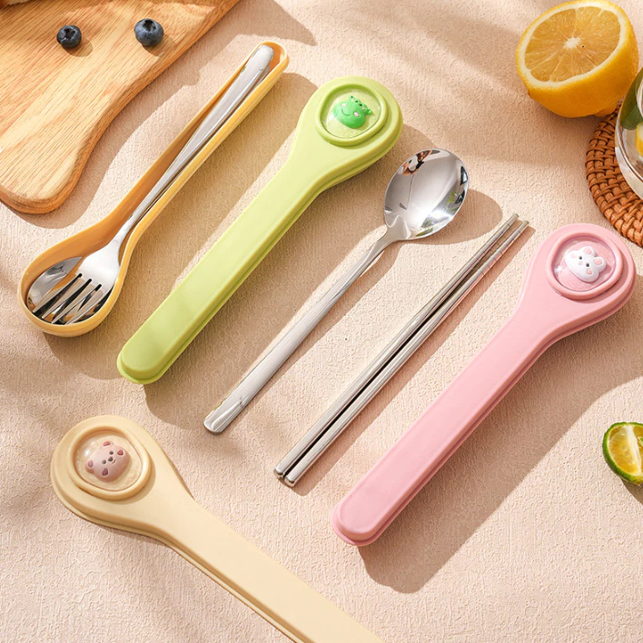 Merajut_Berkah ~ Piyoshi08 ~ Sendok Set Anak Lucu Stainless / Perlengkapan Makan Portable Pd214