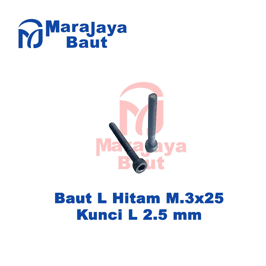 Baut L Hitam M3 Diameter 3 mm Panjang 25 mm Kunci L 2.5 mm