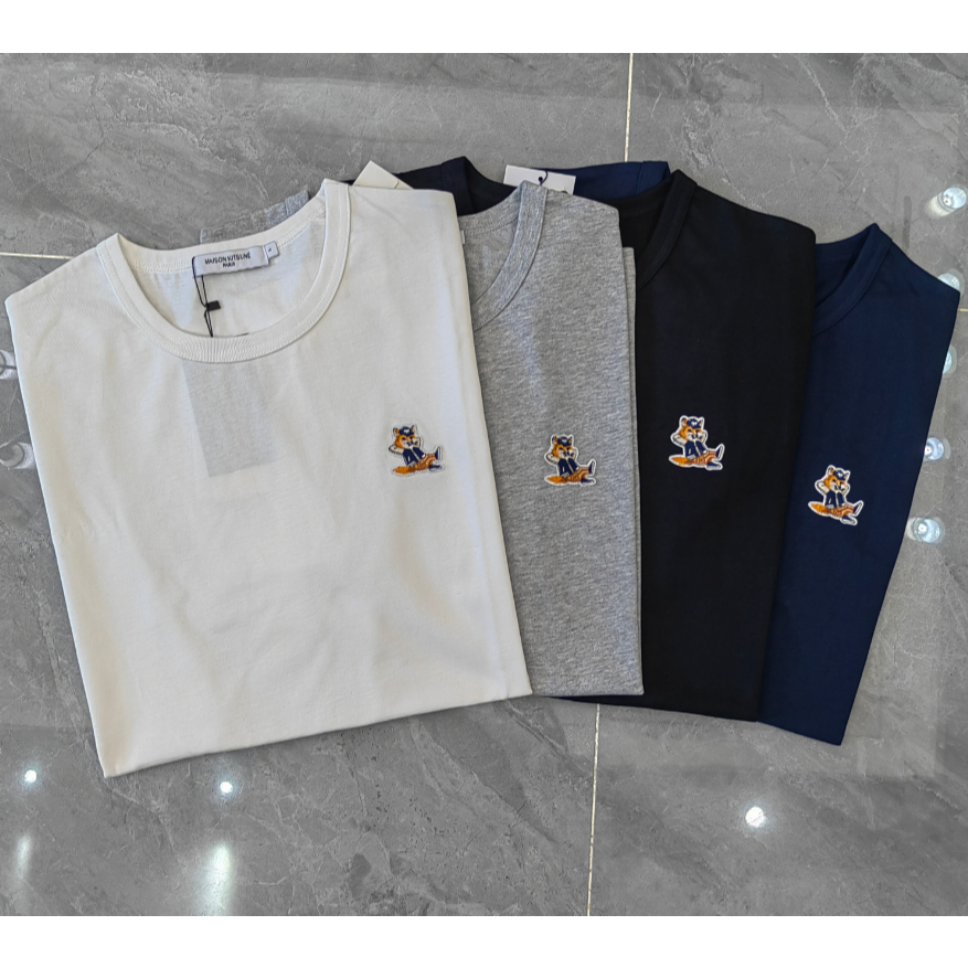 8805#Maison Kitsune kaos lengan pendek Fox santai baru Gaya kasual modis