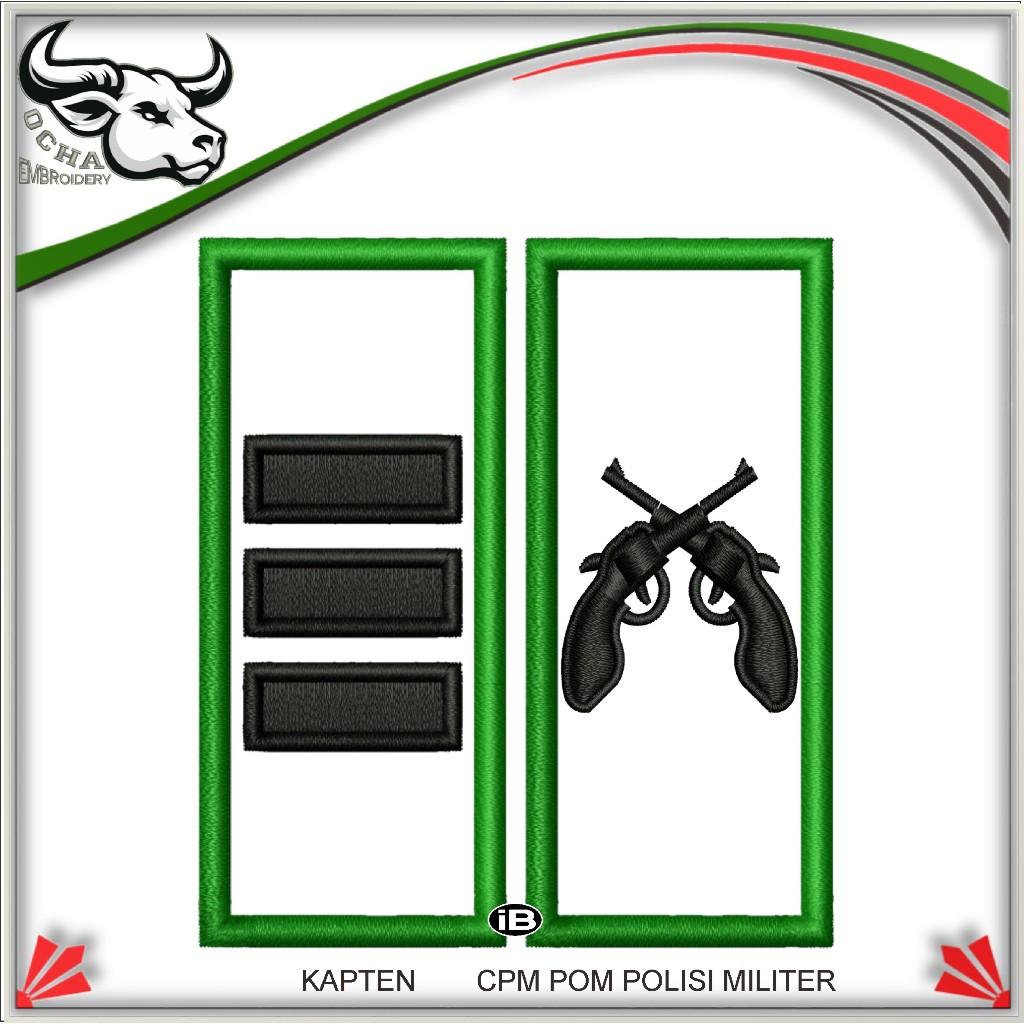 15 PANGKAT KAPTEN CPM POM POLISI MILITER BREVET ATRIBUT BORDIR TNI EMBROIDERY PERKERAS KAIN MIKA