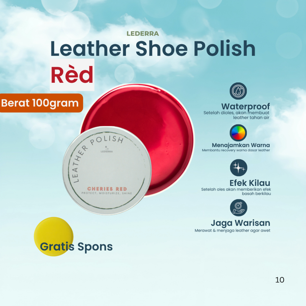 LEDERRA Red Polish 100gram | Semir Pengkilap Sepatu Kulit Warna Merah | Leather Balm Leather Balsam 