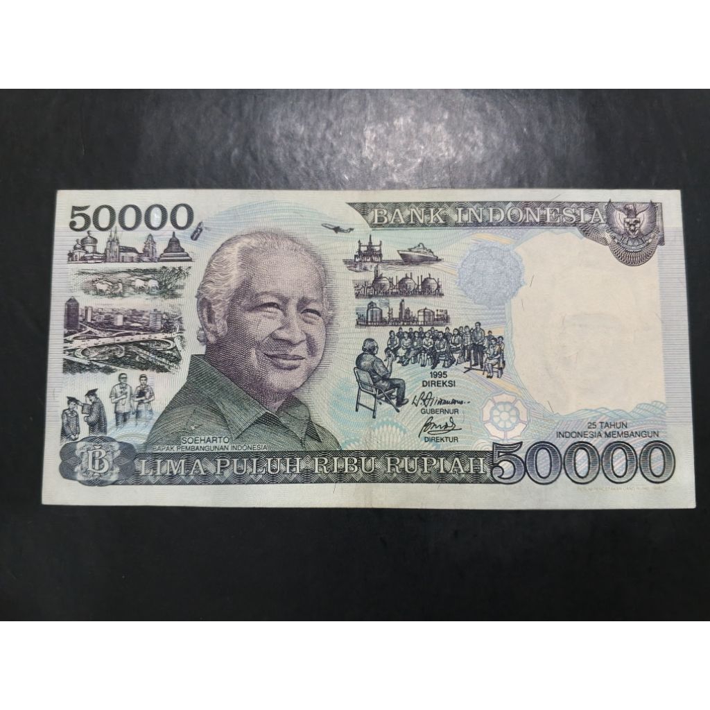 UANG KUNO 50.000 RUPIAH SOEHARTO KERTAS TAHUN 1995 BAGUS