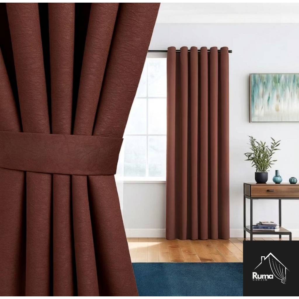 GORDEN BLACKOUT GORDENG POLOS GORDYN JENDELA HORDENG PINTU MINIMALIS COKLAT TUA