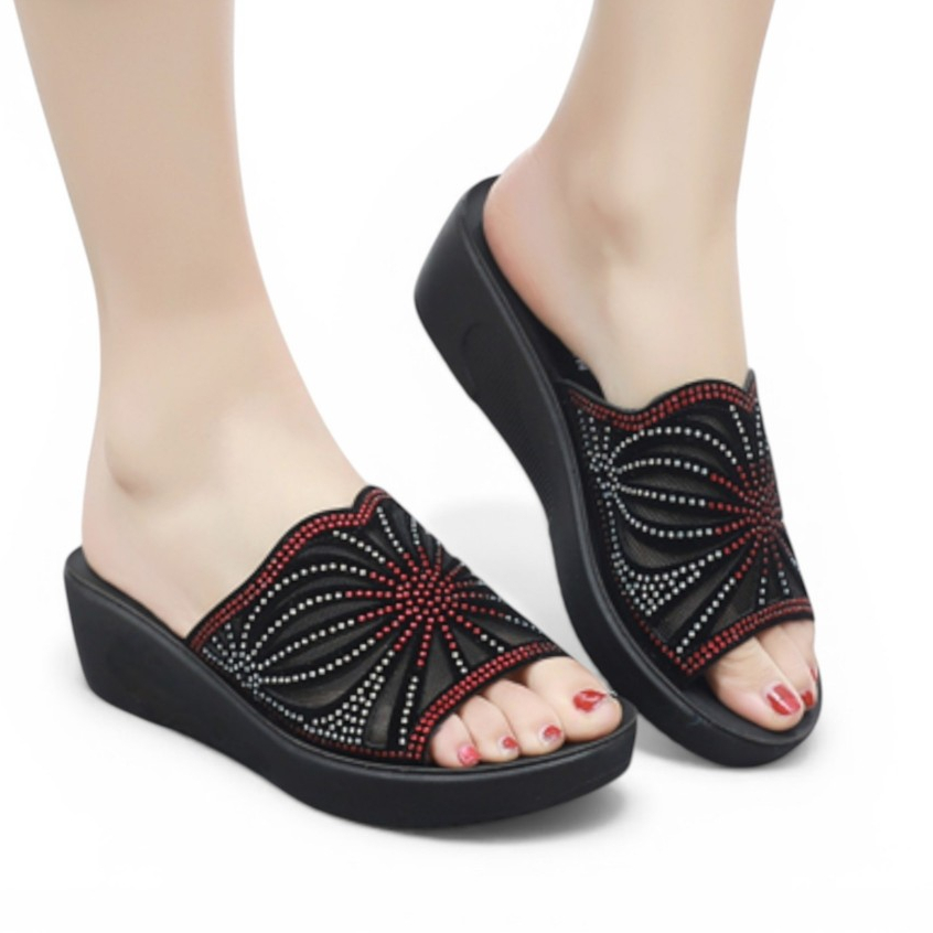 Sandal Wanita Pesta / Sendal Wedges Kondangan Ibu Ibu Kekinian Terlaris