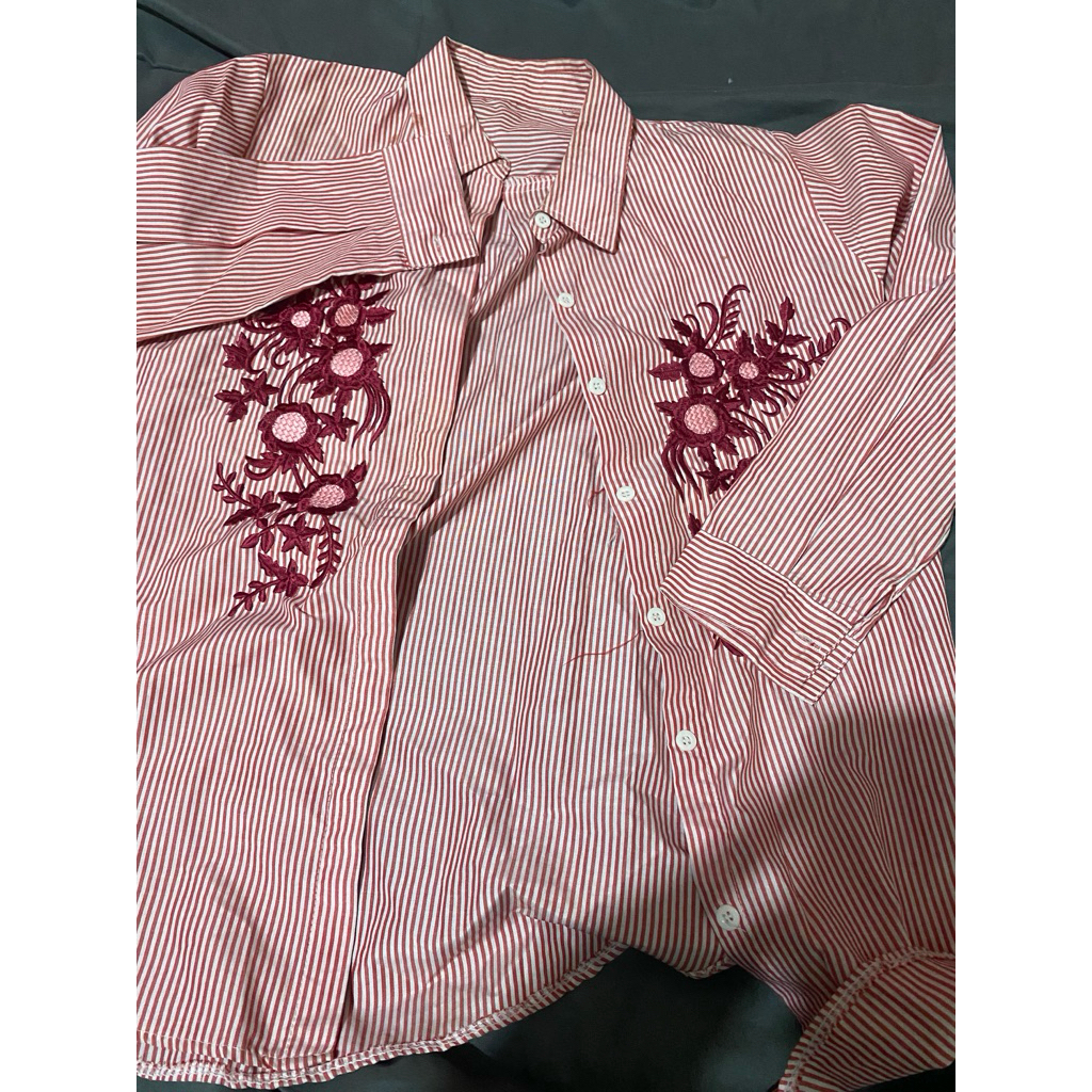 Preloved kemeja salur pink bordir