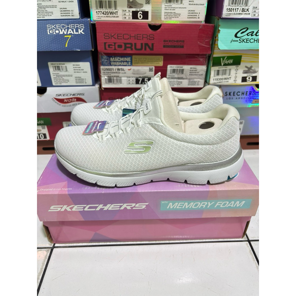 SKECHERS SUMMITS 12980WSL WHITE SLIP ON WOMAN PUTIH SIZE 36,37,38