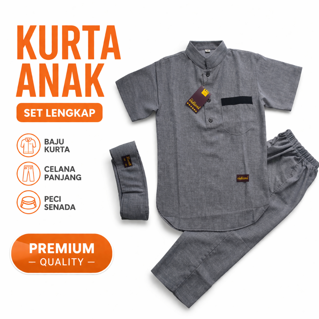 Setelan Koko Kurta Anak 1-15 Tahun Bahan Katun Madina Nyaman Adem