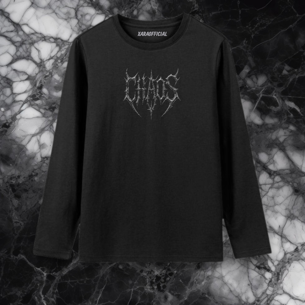 [XARAOFFICIAL] Kaos Lengan Panjang Hitam "CHAOS Gothic" - Cotton Combed 24s