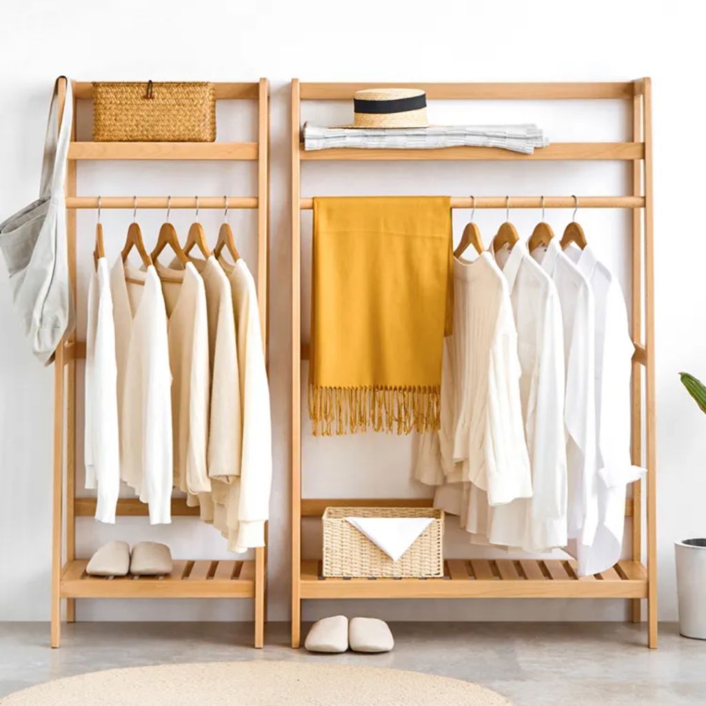 Tukangkayoe gantungan baju rak baju gantung kayu solid stand hanger rak pakaian berdiri hanger baju 